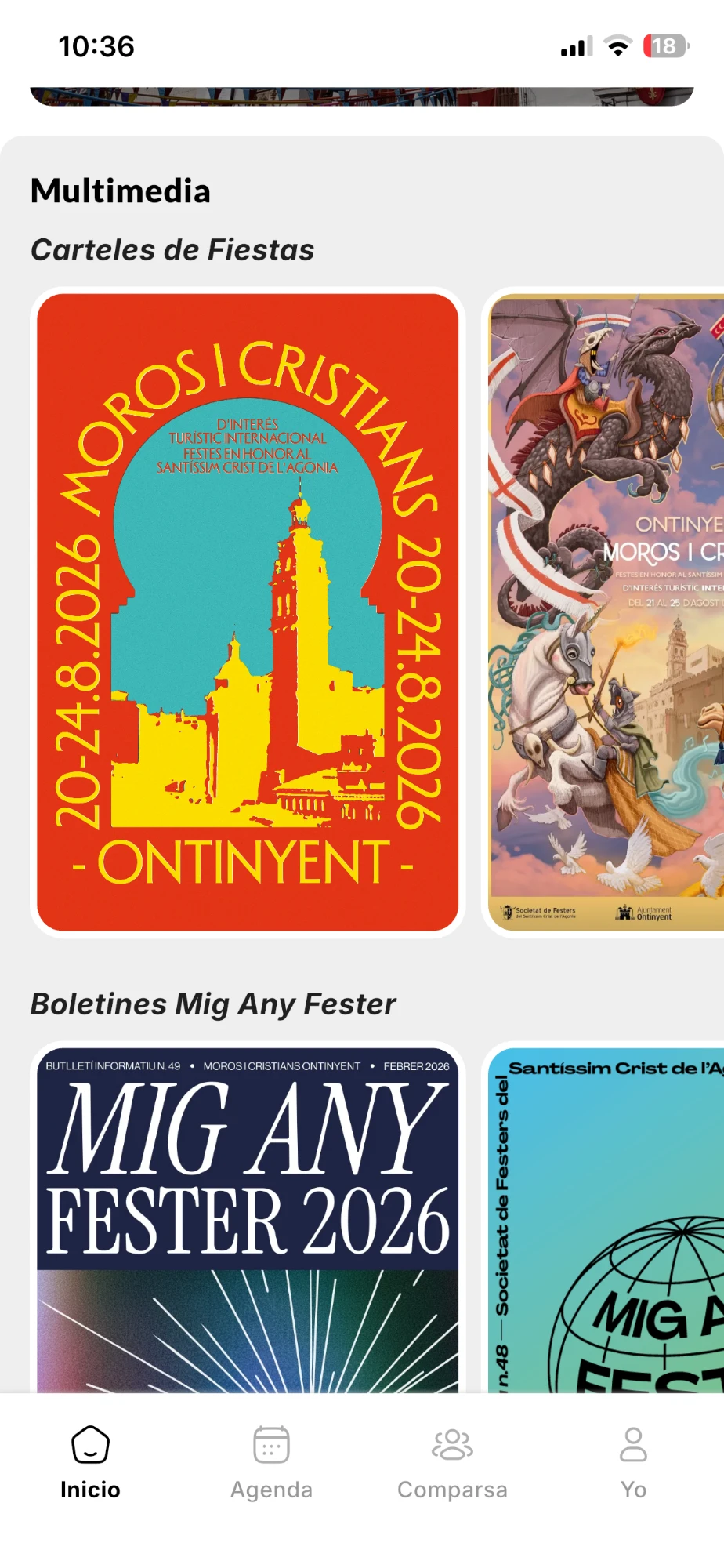 Galería de carteles de fiestas por año en la app