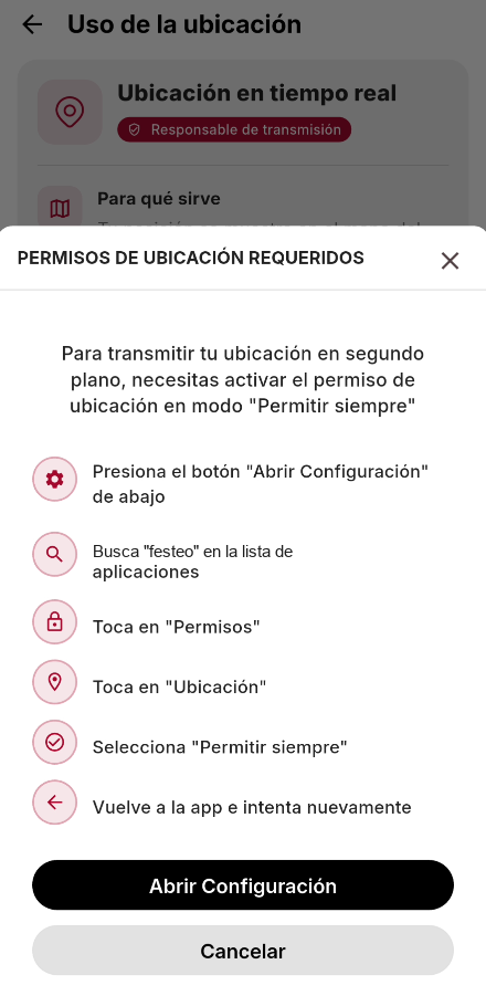 Ventana con los pasos para activar Permitir siempre en Android