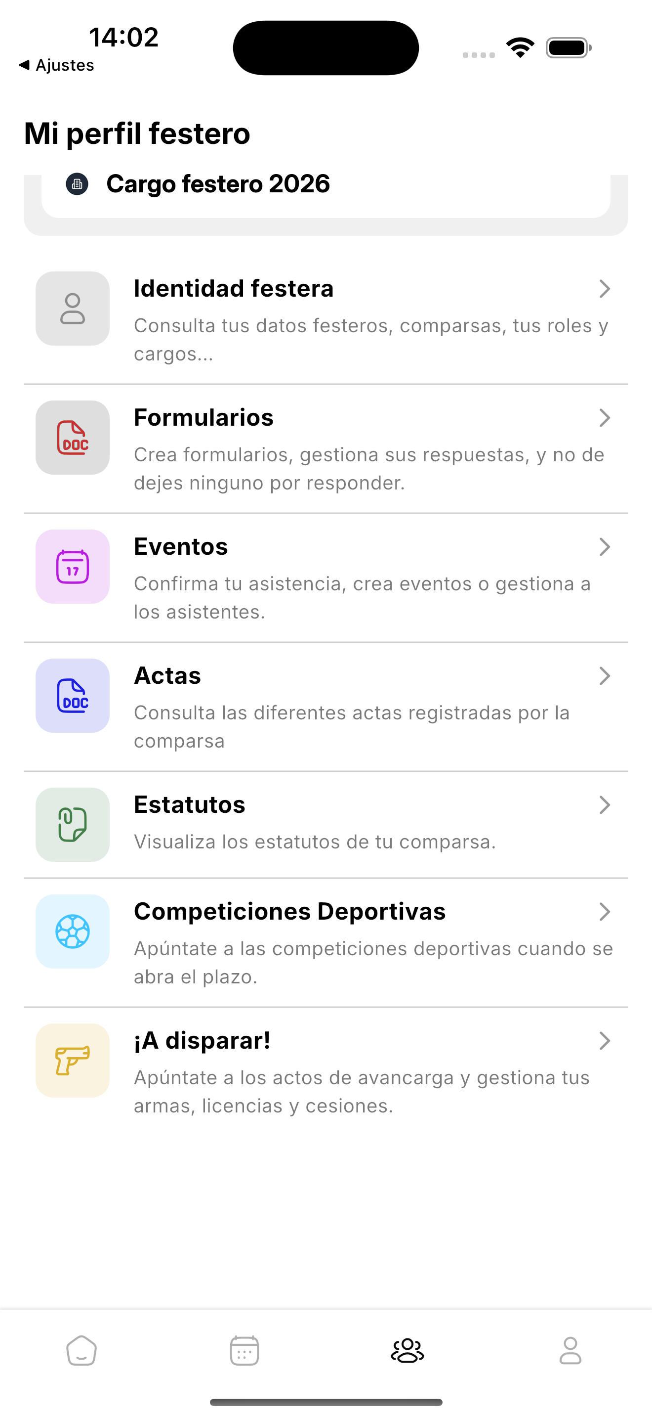 Mi perfil festero con la opción ¡A disparar!