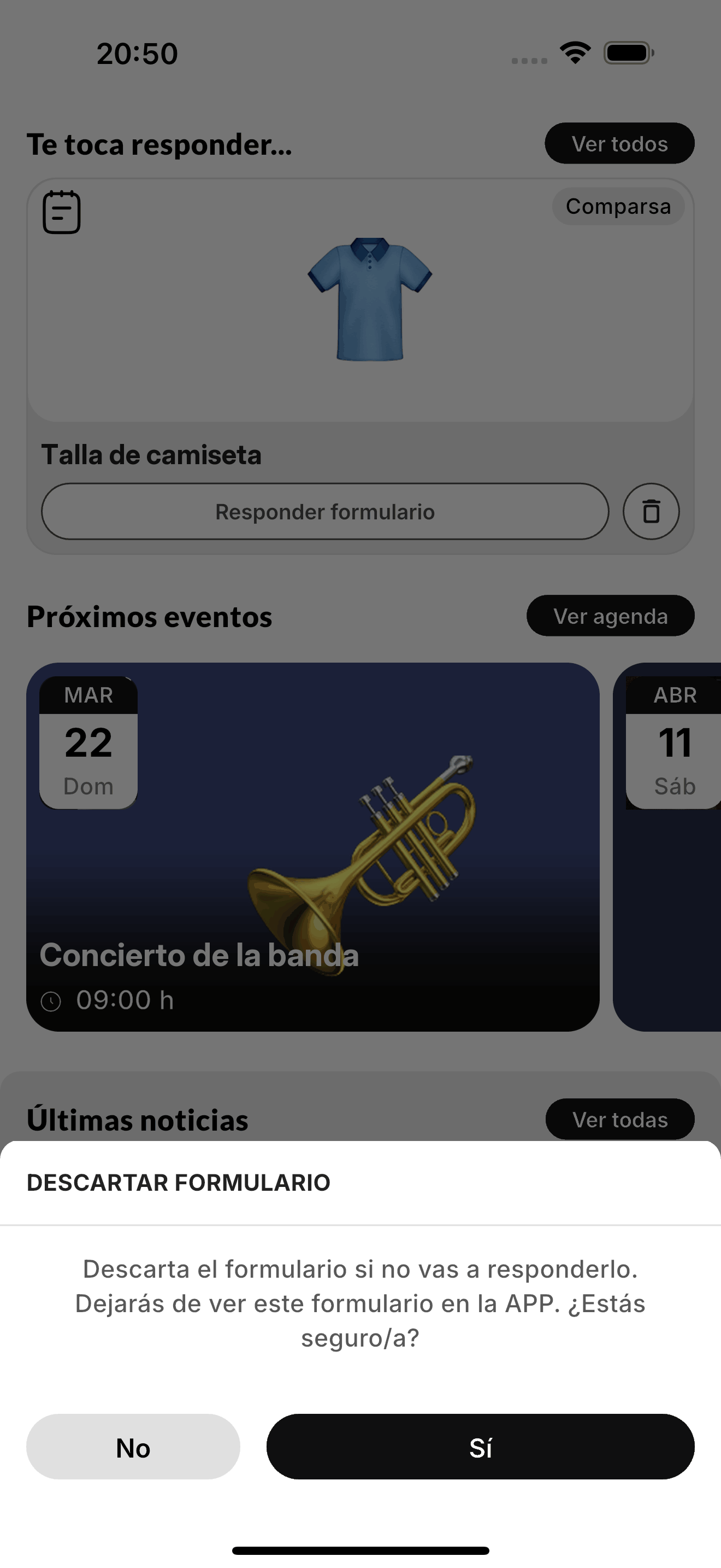 Confirmación para descartar un formulario en la app