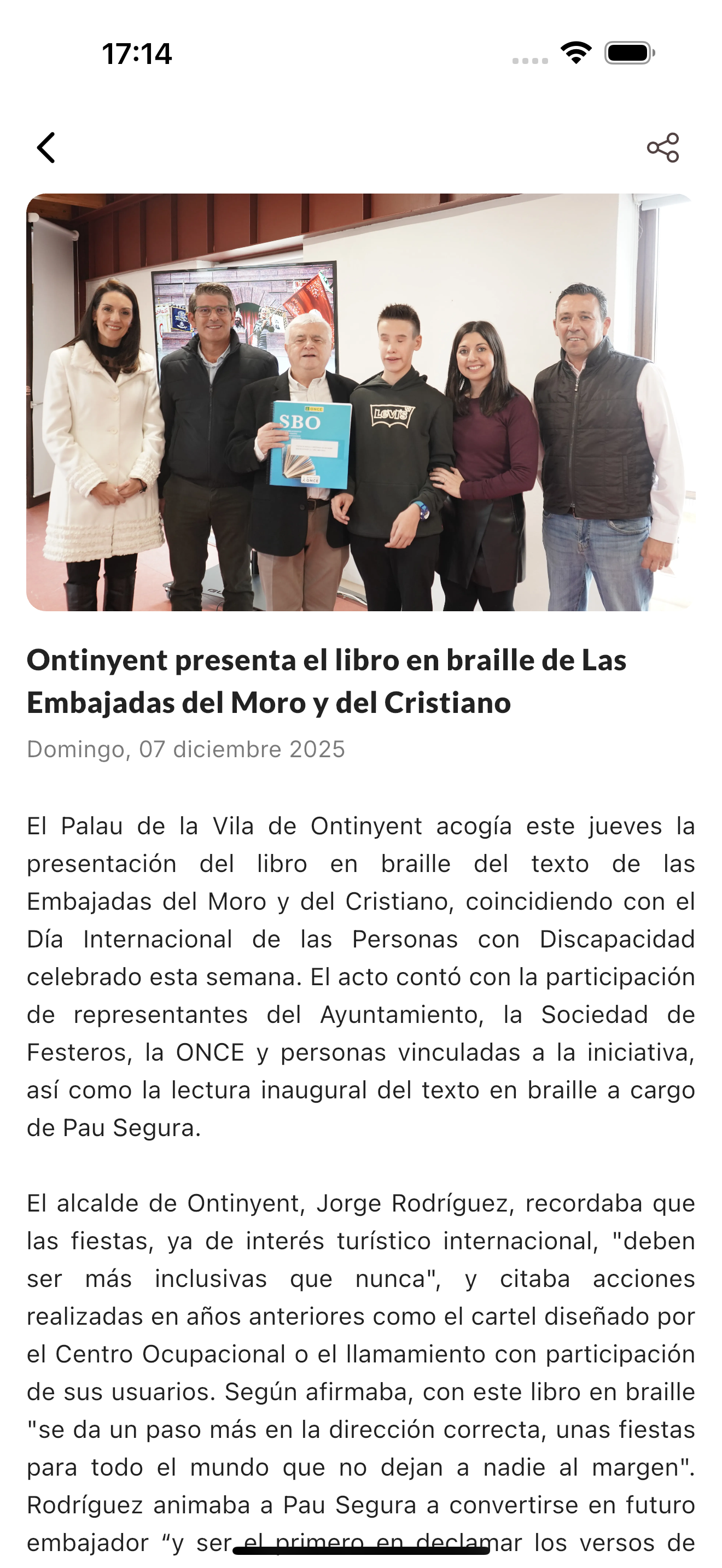 Noticia completa en la app con imagen, texto y galería