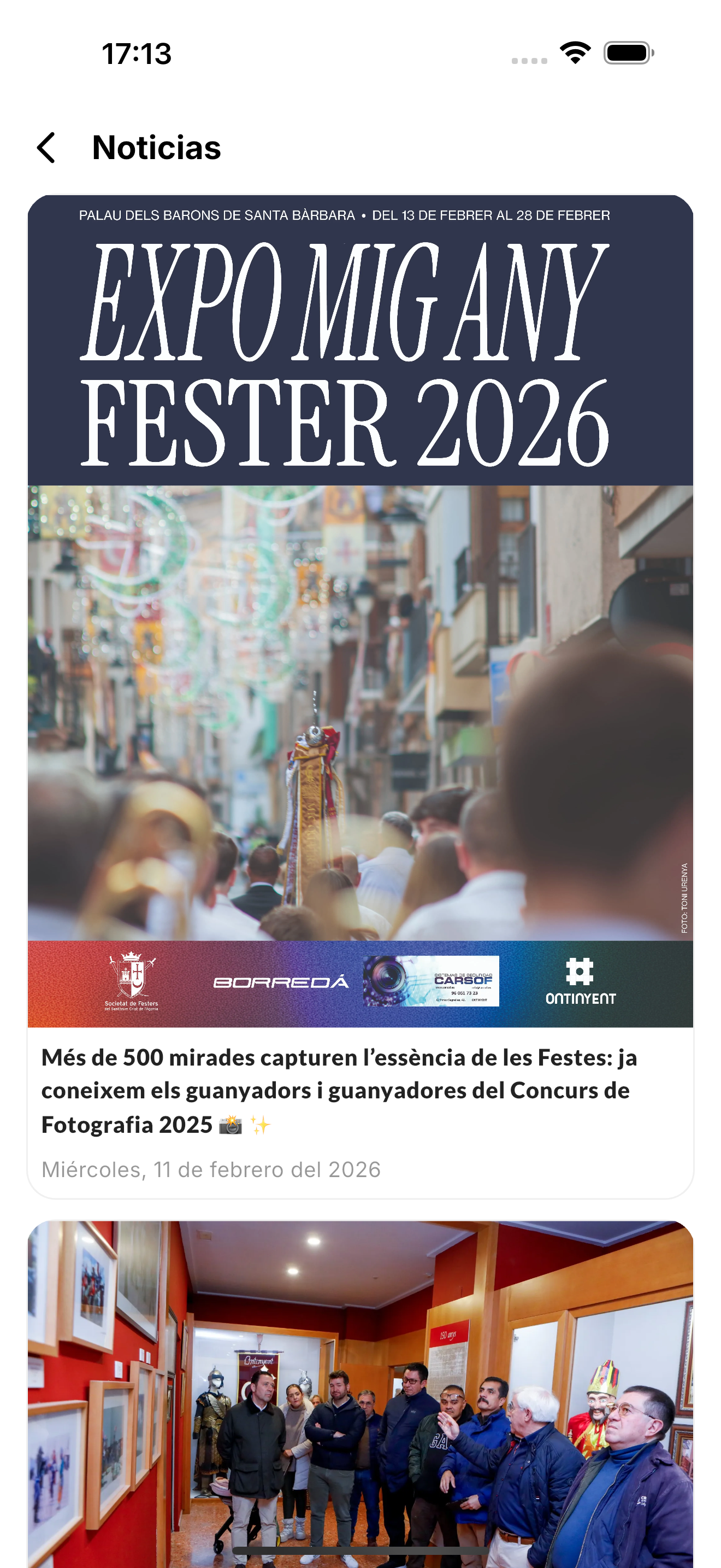Listado completo de noticias en la app